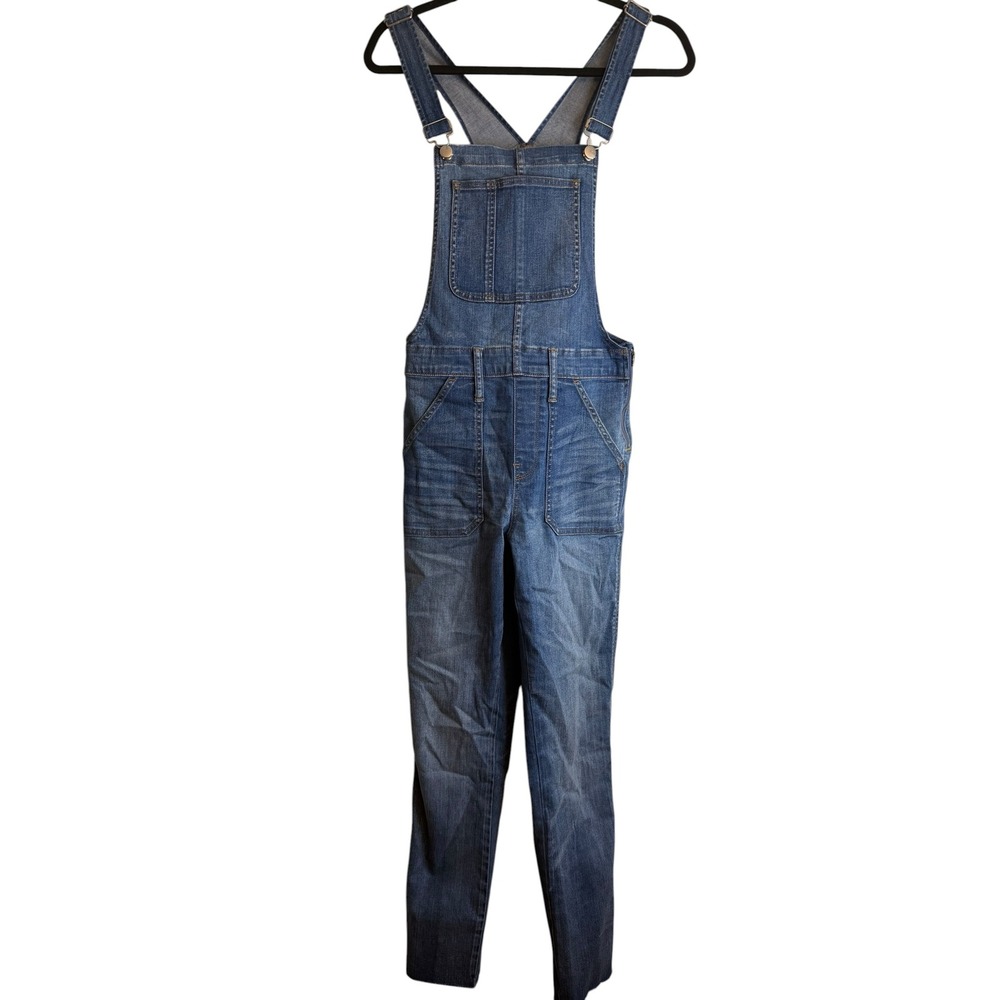 Madewell Denim Overalls Medium Wash Blue Slim Leg Side Zip Bib Jumpsuit Womens M